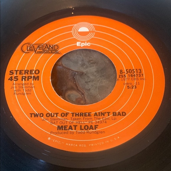 💥3/$20 Epic Meatloaf Vinyl Record with Orange Label 45 RPM - Picture 2 of 5